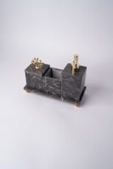 Siyah Mermer 3lü Banyo Seti Gold Mercan