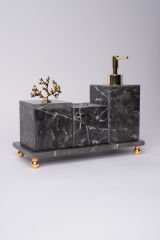 Siyah Mermer 3lü Banyo Seti Gold Mercan