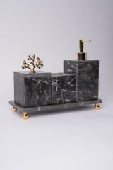 Siyah Mermer 3lü Banyo Seti Gold Mercan