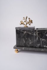 Siyah Mermer 3lü Banyo Seti Gold Mercan