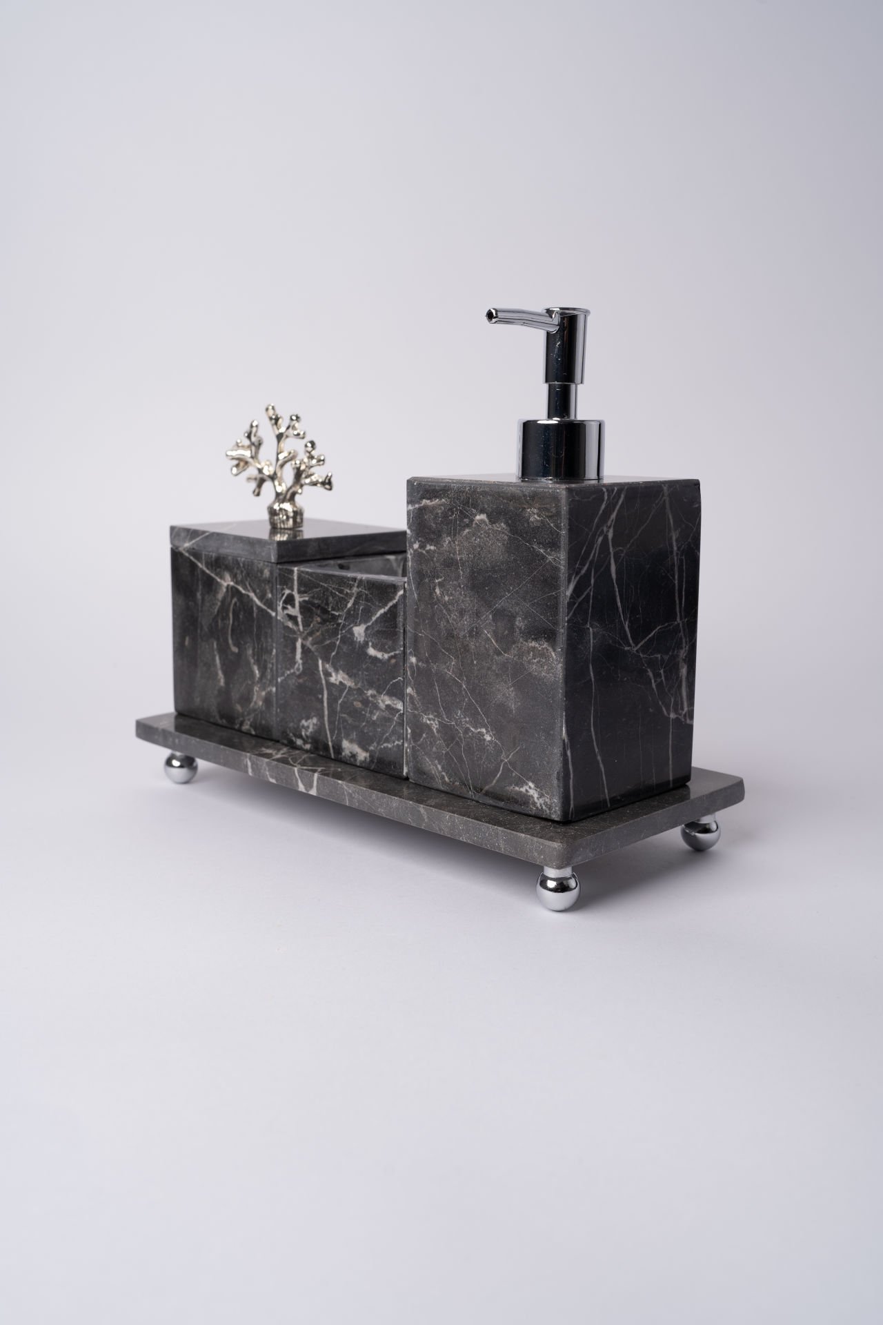 Siyah Mermer 3lü Banyo Seti Gümüş Mercan