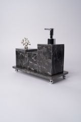 Siyah Mermer 3lü Banyo Seti Gümüş Mercan