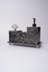 Siyah Mermer 3lü Banyo Seti Gümüş Mercan