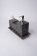 Siyah Mermer 3lü Banyo Seti Gümüş Mercan