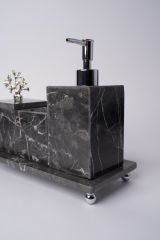 Siyah Mermer 3lü Banyo Seti Gümüş Mercan