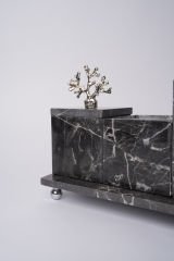 Siyah Mermer 3lü Banyo Seti Gümüş Mercan