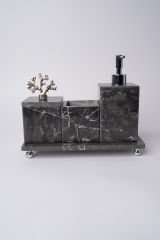 Siyah Mermer 3lü Banyo Seti Gümüş Mercan