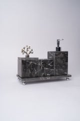 Siyah Mermer 3lü Banyo Seti Gümüş Mercan