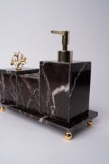 Vişne Mermer 3lü Banyo Seti Gold Mercan