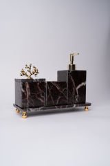Vişne Mermer 3lü Banyo Seti Gold Mercan