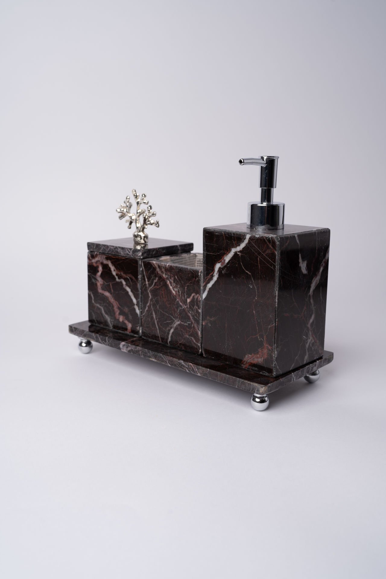 Vişne Mermer 3lü Banyo Seti Gümüş Mercan