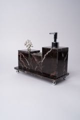 Vişne Mermer 3lü Banyo Seti Gümüş Mercan