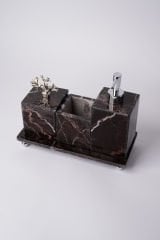 Vişne Mermer 3lü Banyo Seti Gümüş Mercan