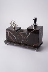 Vişne Mermer 3lü Banyo Seti Gümüş Mercan