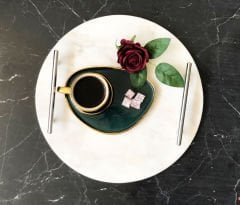 Beyaz Mermer Sunum, Nişan Tepsisi Yuvarlak Slim Gümüş