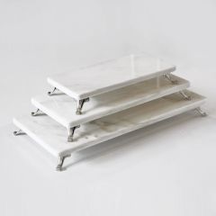 Beyaz Mermer 3lü Sunum Seti Gümüş Ayak