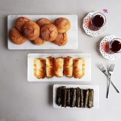 Beyaz Mermer 3lü Sunum Seti Gümüş Ayak