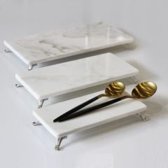 Beyaz Mermer 3lü Sunum Seti Gümüş Ayak