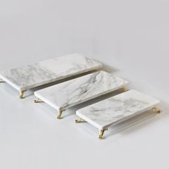 Beyaz Mermer 3lü Sunum Seti Gold Ayak