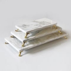 Beyaz Mermer 3lü Sunum Seti Gold Ayak