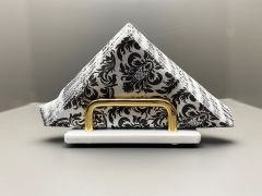 Beyaz Mermer Peçetelik Gold U Kulp