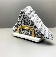 Beyaz Mermer Peçetelik Gold U Kulp