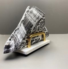 Beyaz Mermer Peçetelik Gold U Kulp