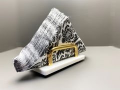 Beyaz Mermer Peçetelik Gold U Kulp