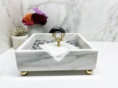 Beyaz Mermer Peçete Kutusu Gold Geyik