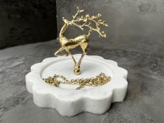 Doğal Mermer Takılık Takı Kutusu Takı Standı Takı Düzenleyici Gold Geyik Kenarlı