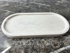 Bej Mermer Oval Tabak Tepsi 15x30cm