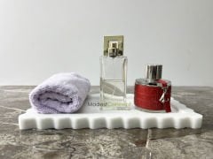 Beyaz Mermer Kenar Detaylı Tabak Tepsi 15x30cm