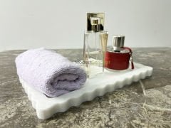 Beyaz Mermer Kenar Detaylı Tabak Tepsi 15x30cm