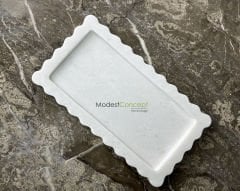 Beyaz Mermer Kenar Detaylı Tabak Tepsi 15x30cm