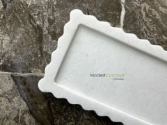Beyaz Mermer Kenar Detaylı Tabak Tepsi 15x30cm