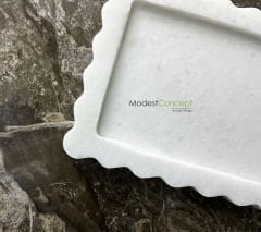 Beyaz Mermer Kenar Detaylı Tabak Tepsi 15x30cm