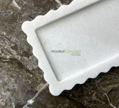 Beyaz Mermer Kenar Detaylı Tabak Tepsi 15x30cm