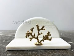 Beyaz Yarım Daire Peçetelik Gold Mercan