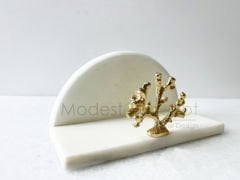 Beyaz Yarım Daire Peçetelik Gold Mercan