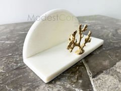Beyaz Yarım Daire Peçetelik Gold Mercan