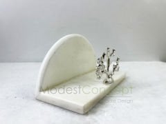 Beyaz Yarım Daire Peçetelik Gümüş Mercan