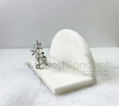 Beyaz Yarım Daire Peçetelik Gümüş Mercan