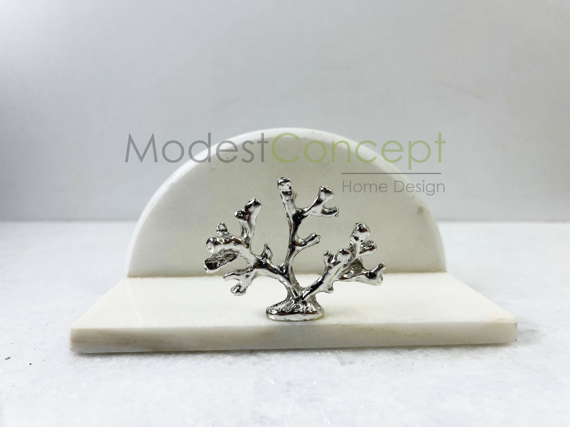 Beyaz Yarım Daire Peçetelik Gümüş Mercan