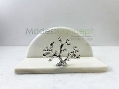 Beyaz Yarım Daire Peçetelik Gümüş Mercan