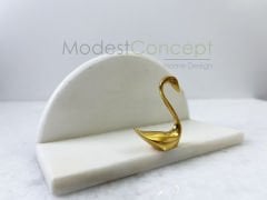 Beyaz Yarım Daire Peçetelik Gold Kuğu