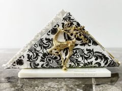 Beyaz Yarım Daire Peçetelik Gold Uçan Geyik