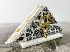 Beyaz Yarım Daire Peçetelik Gold Uçan Geyik