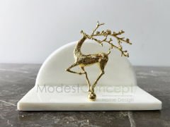 Beyaz Yarım Daire Peçetelik Gold Uçan Geyik