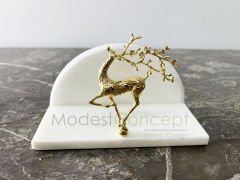 Beyaz Yarım Daire Peçetelik Gold Uçan Geyik