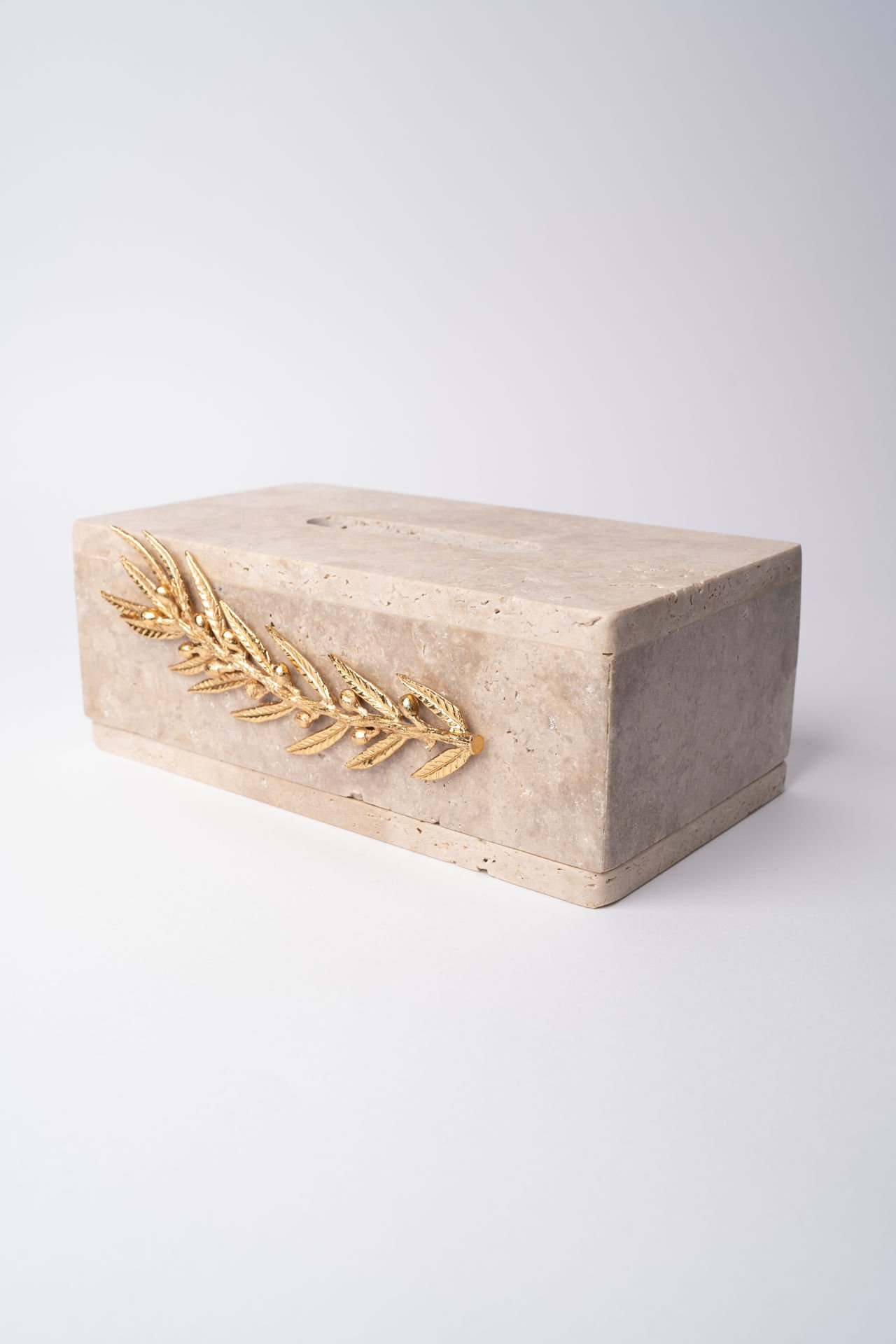 Traverten Mendil Kutusu Gold Zeytin Dalı Objeli